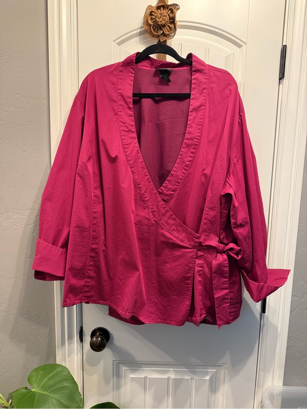 Lane Bryant Deep Magenta Wrap Tie-Front Shirt